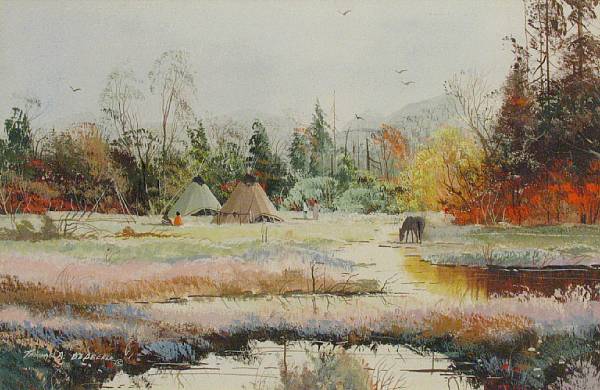 Appraisal: Thomas A DeDecker American born An Indian Encampment in Autumn