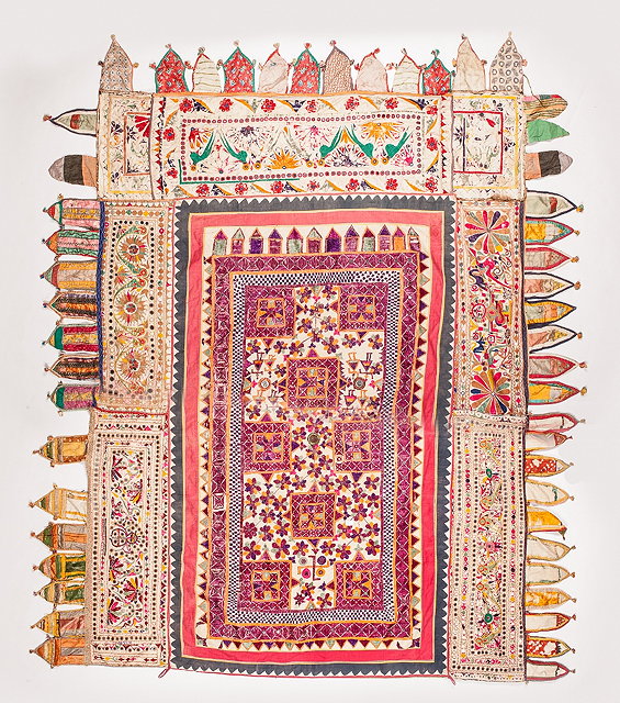 Appraisal: AN INDIAN RAJASTHAN TEXTILE PANEL multi-coloured with mirror decoration