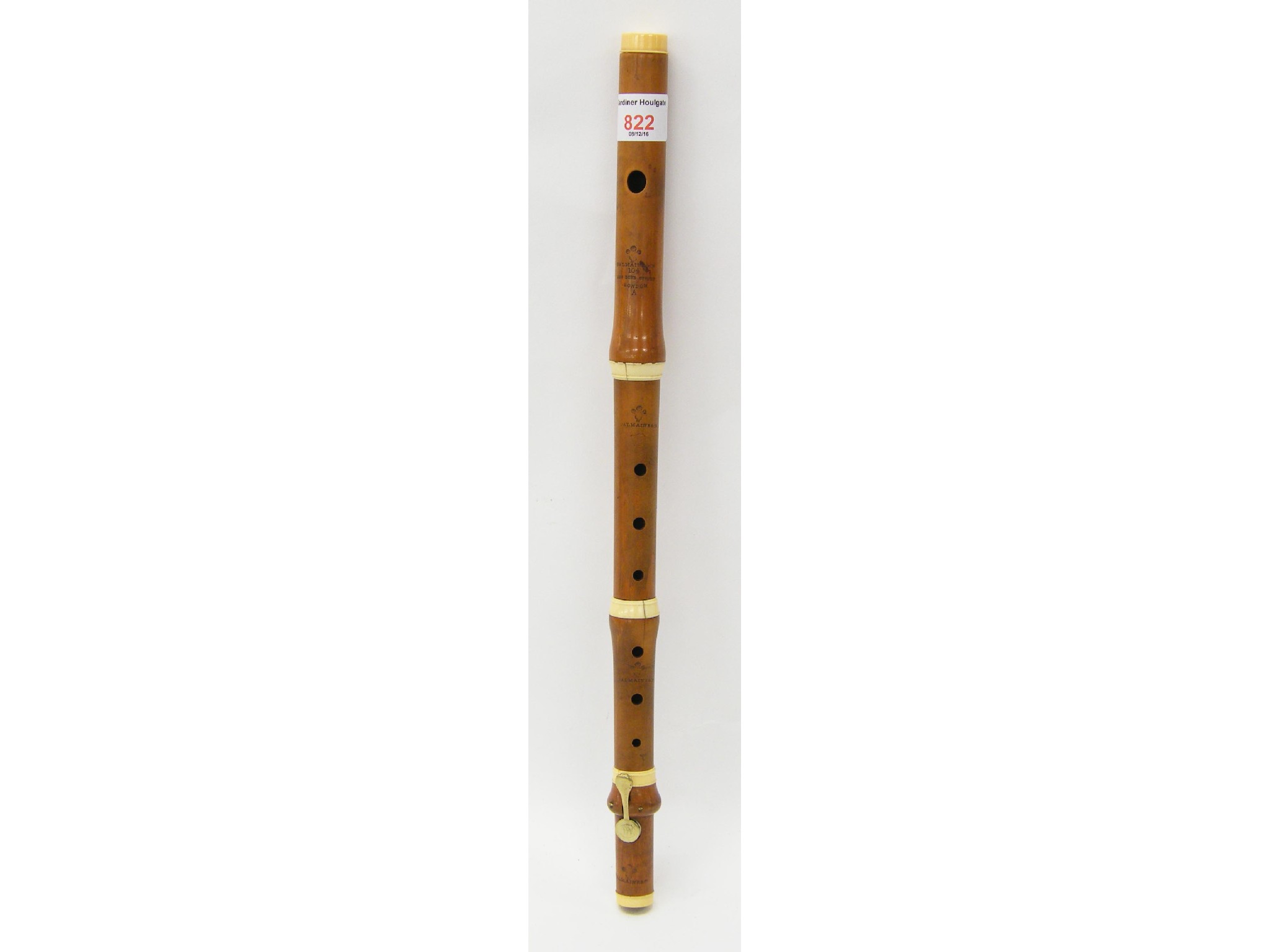 Appraisal: English boxwood and ivory mounted one keyed flute in A