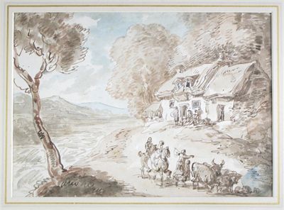 Appraisal: Thomas Rowlandson - West country landscape Pen ink and wash