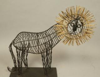 Appraisal: Mid Century Brutalist Wire Lion Sculpture Black wire figural sculpture