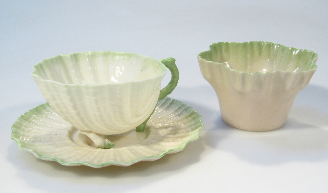 Appraisal: A Belleek Fine Parian china shell design cup with ribbed