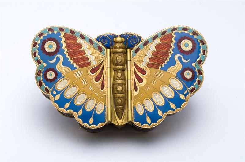 Appraisal: FINE AND RARE SWISS GOLD AND MULTI-COLORED ENAMEL BUTTERFLY MUSIC