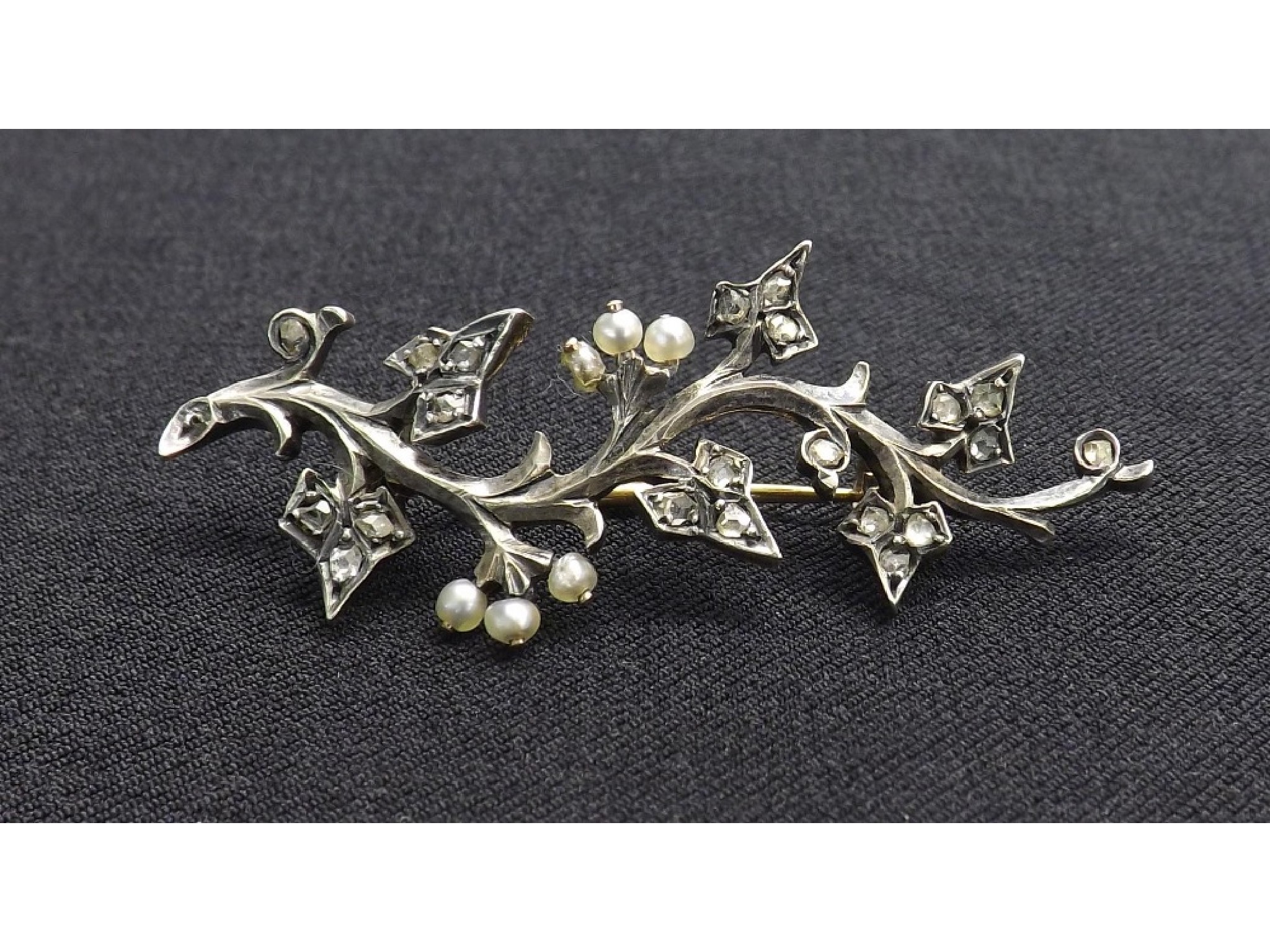 Appraisal: Late th century diamond and seed pearl floral brooch set