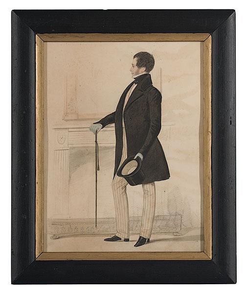 Appraisal: FULL LENGTH ENGLISH WATERCOLOR OF A GENTLEMAN th century graphite