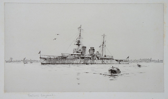 Appraisal: ROWLAND LANGMAID - A battle ship in calm waters with