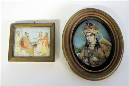 Appraisal: Two Middle Eastern miniature paintingsThe first depicting a court scene