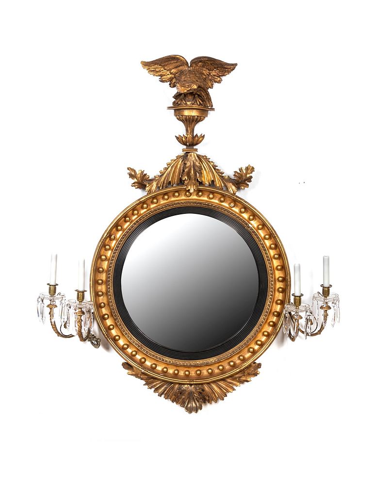 Appraisal: A Regency Carved Giltwood Convex Girandole Mirror by Thomas Fentham