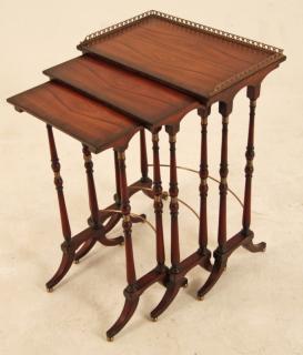 Appraisal: NEST OF REGENCY STYLE ROSEWOOD TABLES WITH BRONZE OPEN WORK