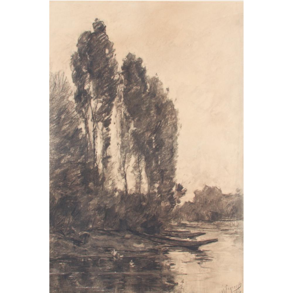 Appraisal: WILLIAM J FORSYTH INDIANA CALIFORNIA - POPLARS AND BOATS ON