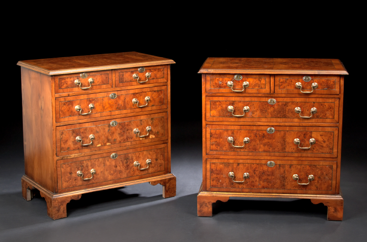 Appraisal: Pair of George III-Style Burl Yew Bachelor's Chests each with