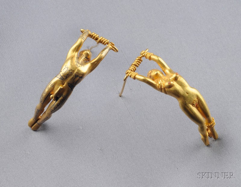 Appraisal: Pair of kt Gold and Enamel Acrobat Brooches designed as