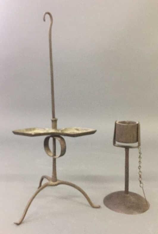 Appraisal: Iron Kettle Lamp Iron kettle lamp probably Pennsylvania trunnion mounted