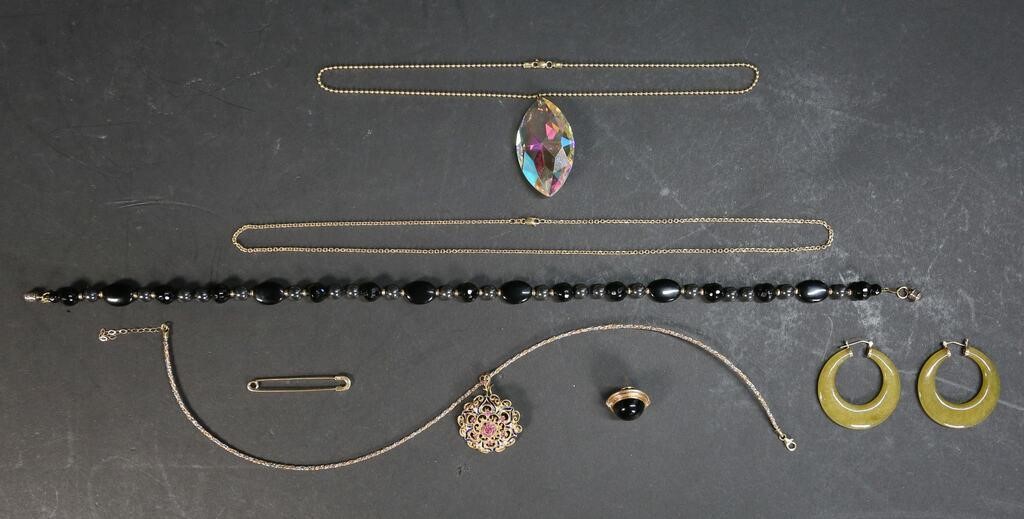 Appraisal: Lot of and karat gold jewelry including crystal prism necklace