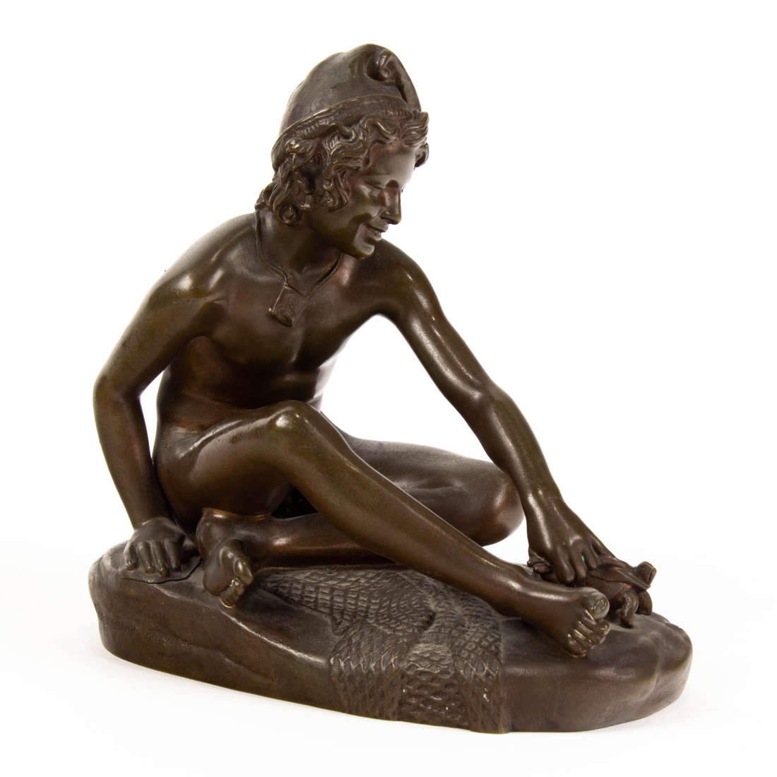 Appraisal: A FRENCH BARBEDIENNE PATINATED BRONZE FIGURE OF A YOUTH AFTER