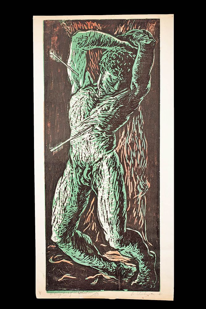 Appraisal: Signed Harold Schwarm Lino Print - St Sebastian Harold Schwarm