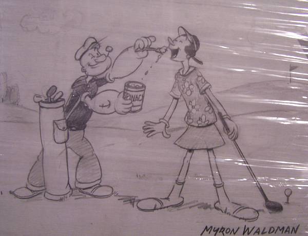 Appraisal: A Myron Waldman drawing of Popeye and Olive Oyl pencil