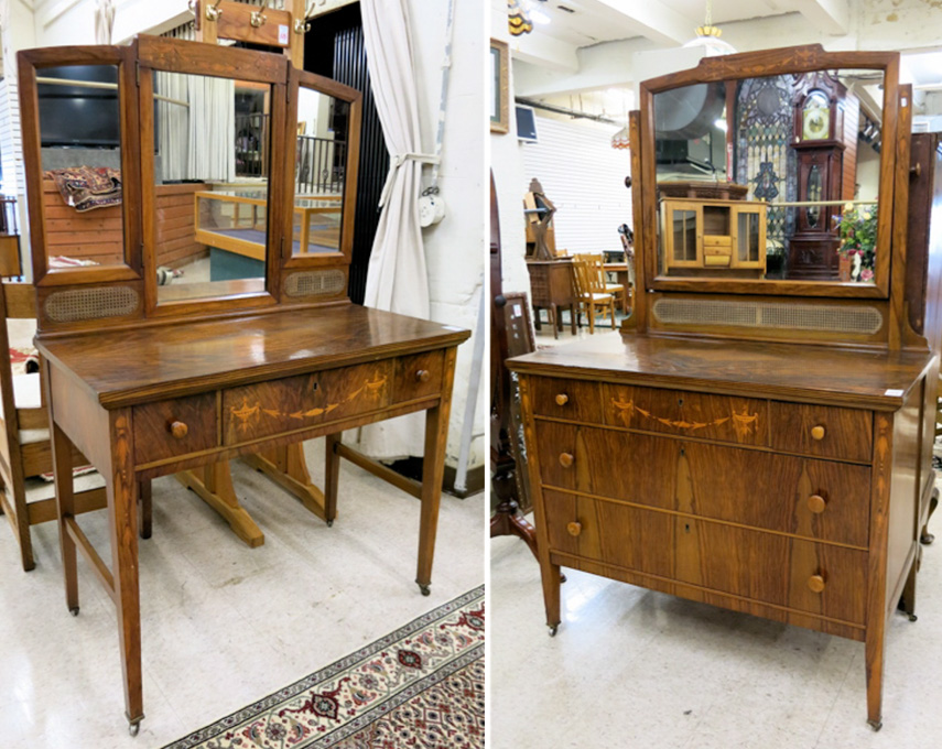 Appraisal: TWO-PIECE INLAID WALNUT BEDROOM FURNITURE SET The Luce Furniture Co