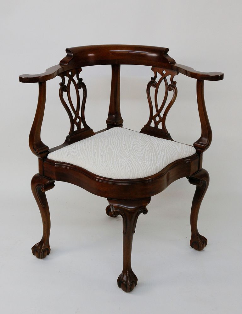 Appraisal: Georgian Style Mahogany Upholstered Corner Armchair Georgian Style Mahogany Upholstered