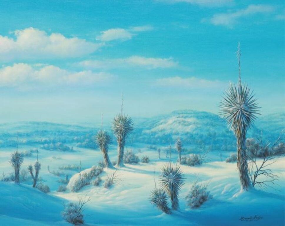 Appraisal: Framed oil on canvas painting Snowy Southwestern Landscape signed lower