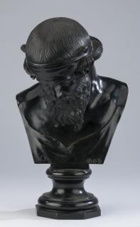 Appraisal: Classical style bronze bust of an athlete h Patinated bronze