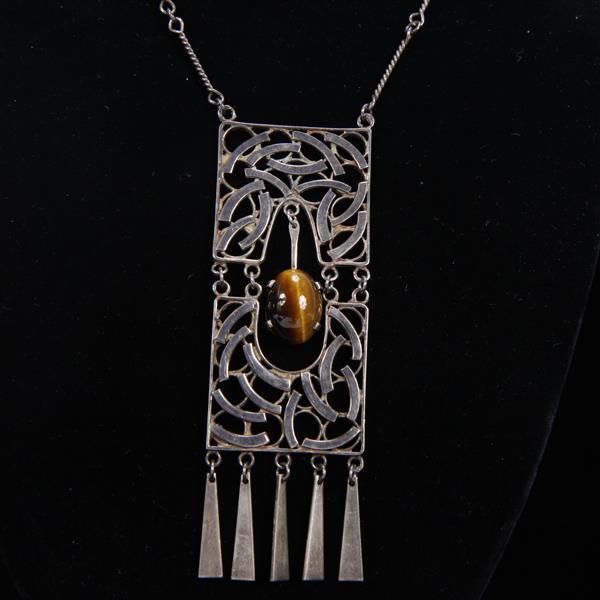 Appraisal: Sterling Silver Modernist Necklace with Tiger's Eye Stone Marked Israel