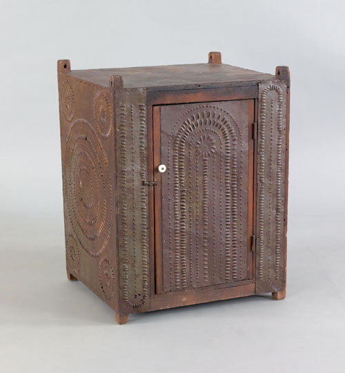 Appraisal: Pine hanging pie safe th c with punched tin panels