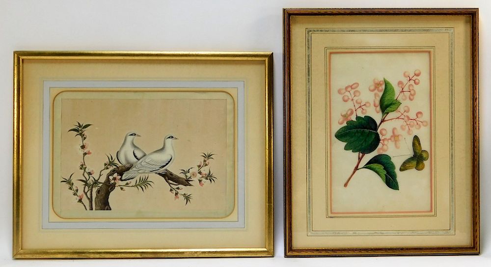 Appraisal: PC C Chinese Botanical Avian Pith Paintings China th Century