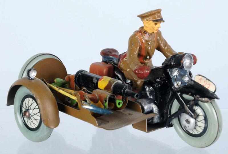 Appraisal: Elastolin Motorcycle with Machine Gun Sidecar Elastolin cm British or