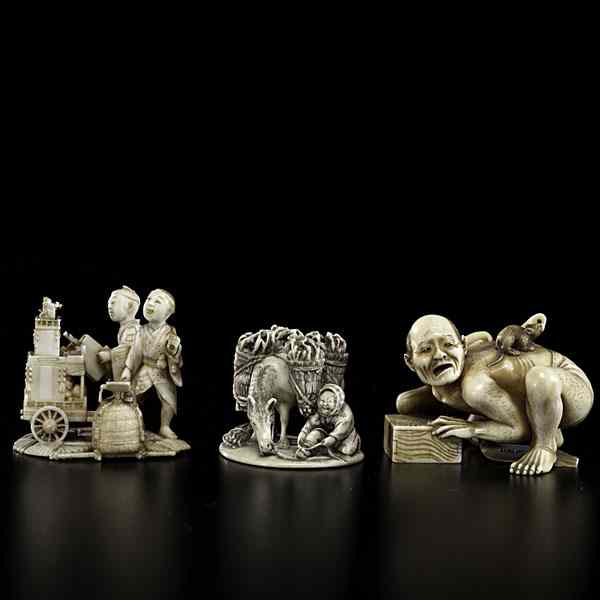 Appraisal: Japanese Meiji Period Ivory Figural Groups Japanese Meiji period A