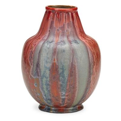 Appraisal: DESVRES Exceptional gourd-shaped vase with multicolor crystalline glaze France s