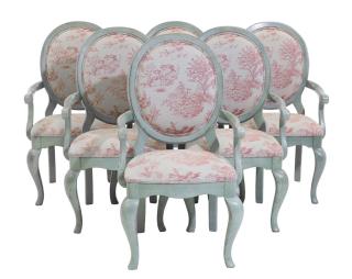 Appraisal: A SET OF SIX FRENCH TRANSITIONAL STYLE PAINTED ARMCHAIRS A