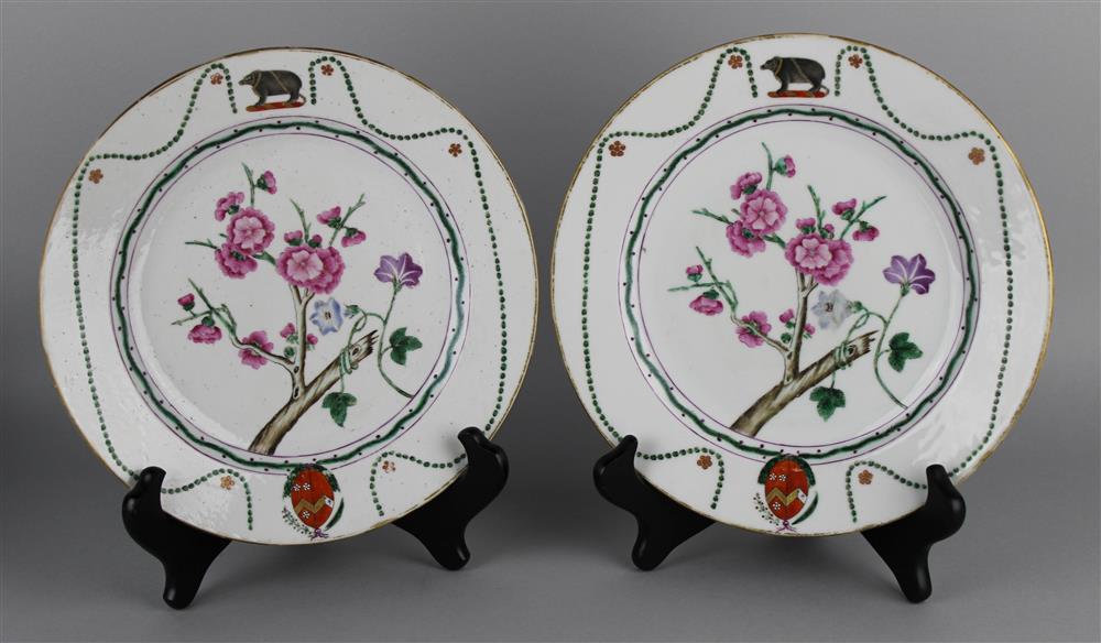 Appraisal: TWO CHINESE EXPORT FAMILLE ROSE BOTANICAL DISHES QING DYNASTY TH