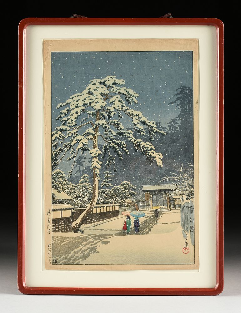 Appraisal: HASUI KAWASE Japanese - A SHIN-HANGA PRINT Honmonji Temple at