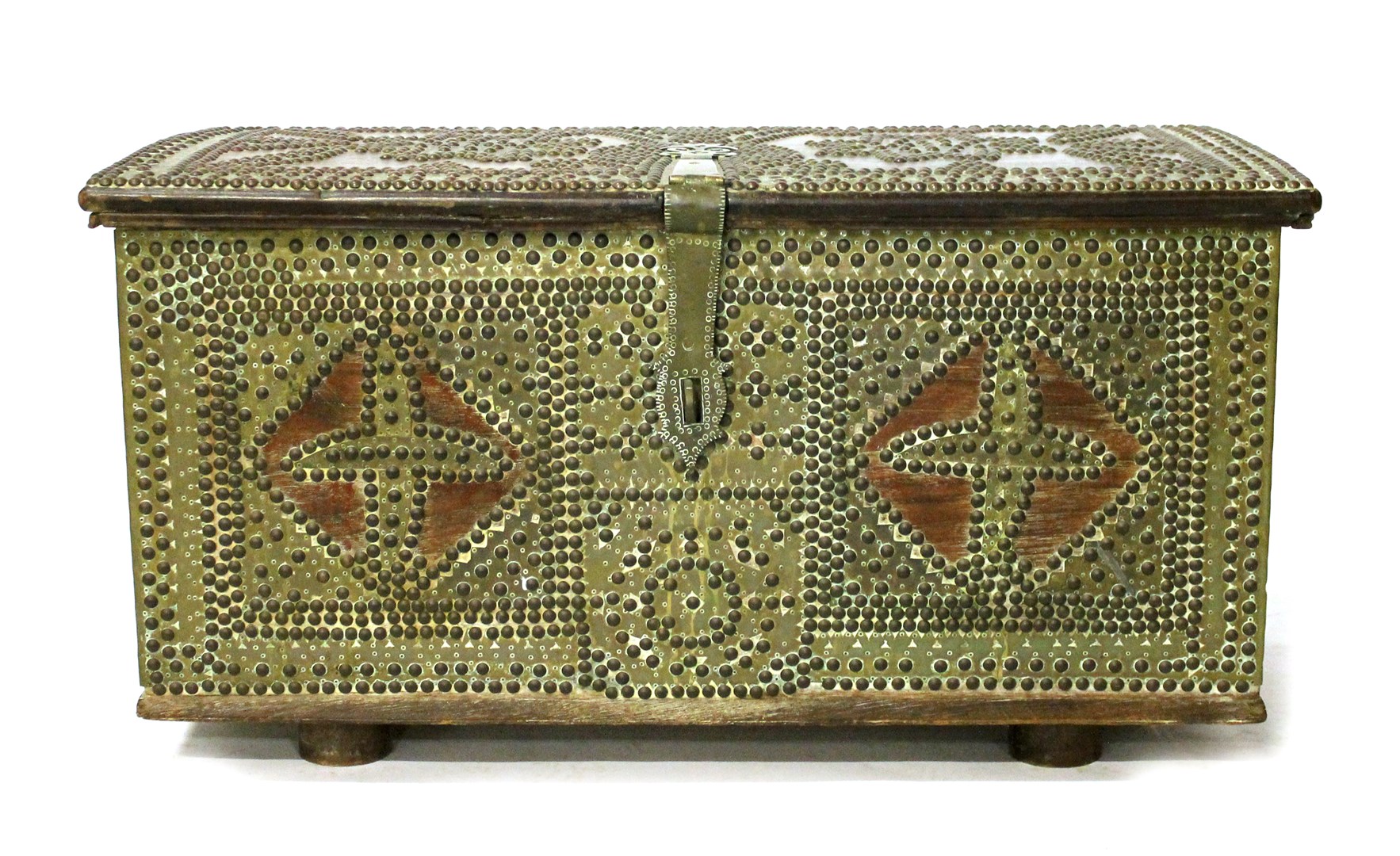 Appraisal: A th century brass veneer and studded hardwood Zanzibar trunk