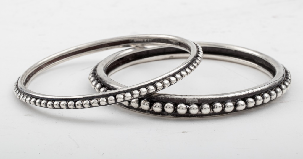 Appraisal: STEPHEN DWECK STERLING SILVER BANGLE BRACELETS Vintage Stephen Dweck sterling