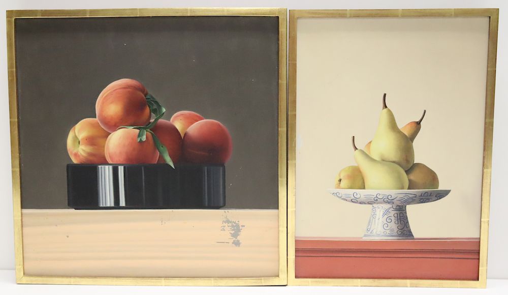 Appraisal: JAMES APONOVICH AMERICAN b Two Oils on Canvas Yellow Pears