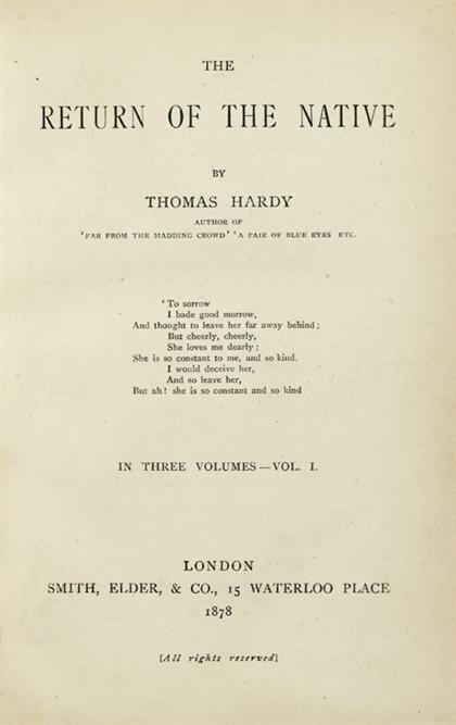 Appraisal: vols Hardy Thomas The Return of The Native London Smith