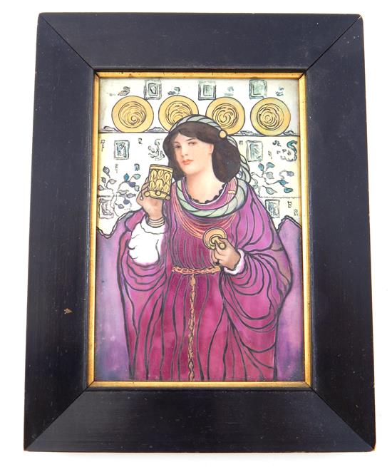 Appraisal: Arts Crafts Limoges enameled porcelain plaque depicting Renaissance maiden in