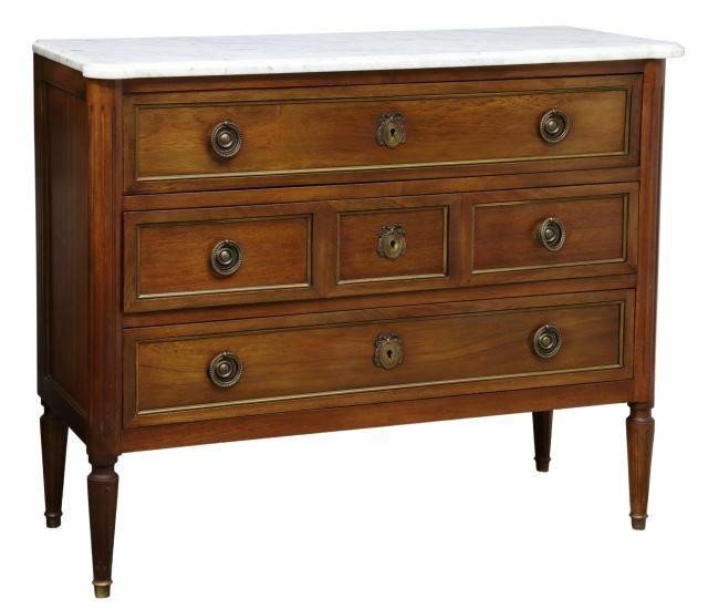 Appraisal: French Louis XVI style marble-top mahogany commode th c having