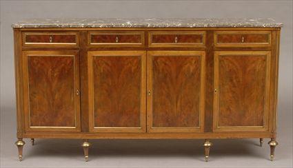 Appraisal: DIRECTOIRE-STYLE MAHOGANY AND BRASS-MOUNTED SIDE CABINET The case fitted with