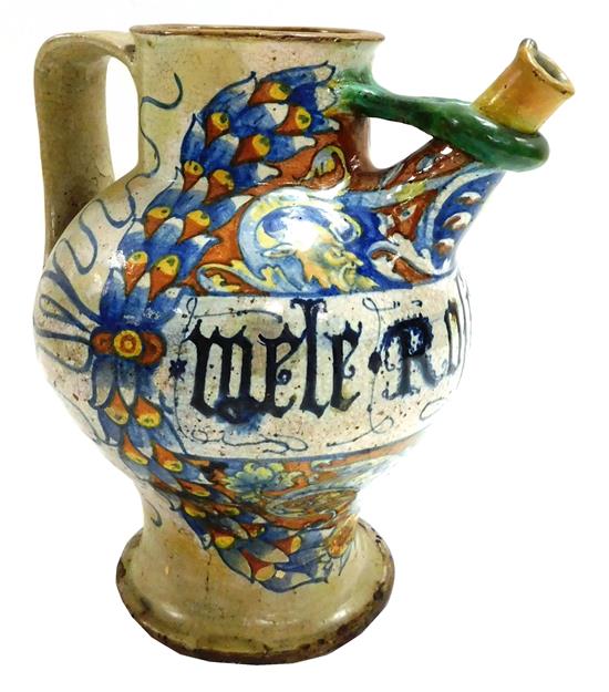 Appraisal: th th C Italian majolica apothecary jug with spout grey