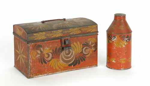 Appraisal: Two pieces of red painted tole early th c to