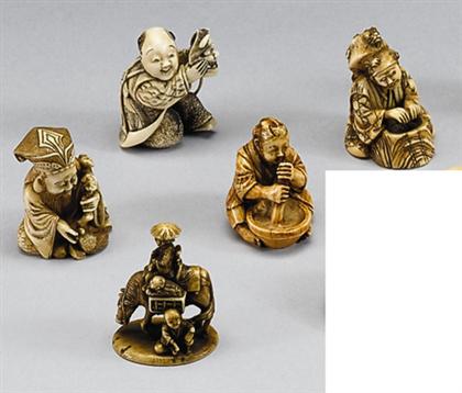 Appraisal: Five Japanese elephant netsuke signed masatsugu tomochika somin gyokuzan th