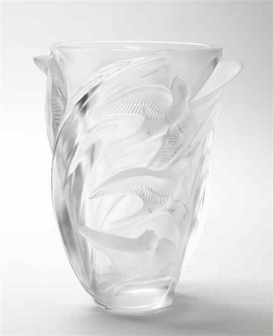 Appraisal: A Lalique Molded and Frosted Glass Vase Martinets decorated throughout