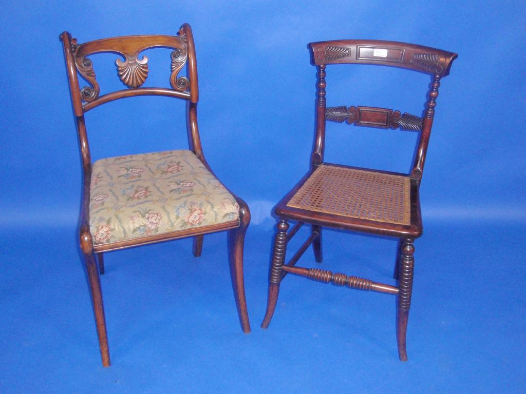 Appraisal: Two thC chairs Stained beech bedroom chair and sabre leg