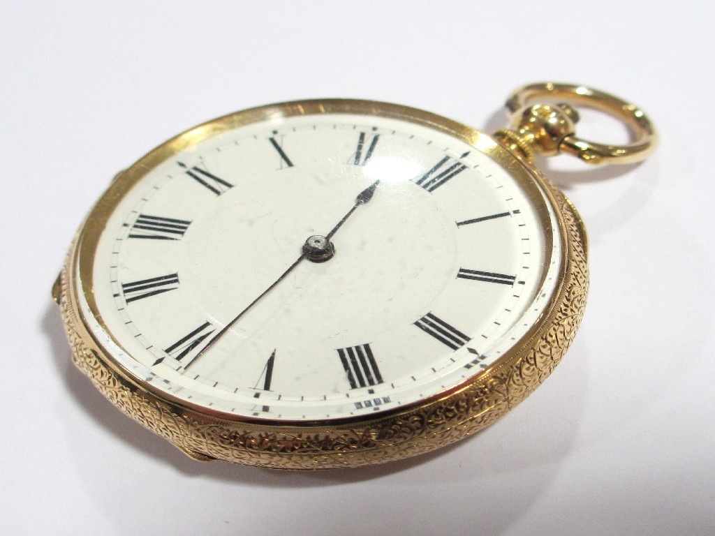 Appraisal: A Victorian ct gold cased open faced fob watch with