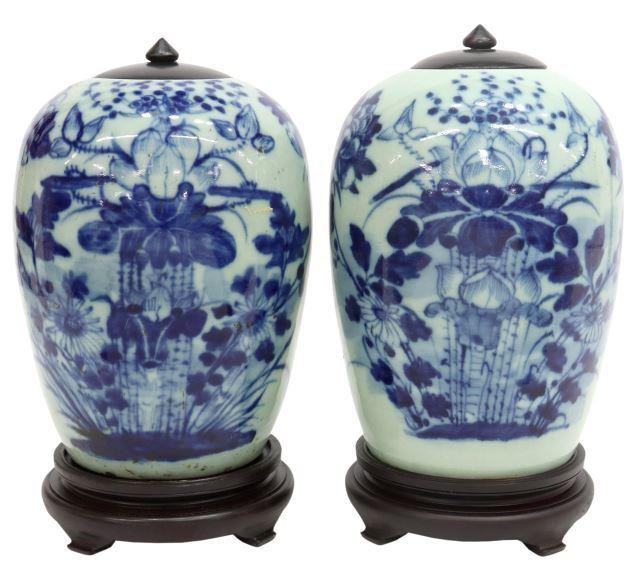 Appraisal: pair Chinese blue and white porcelain ginger jars body in