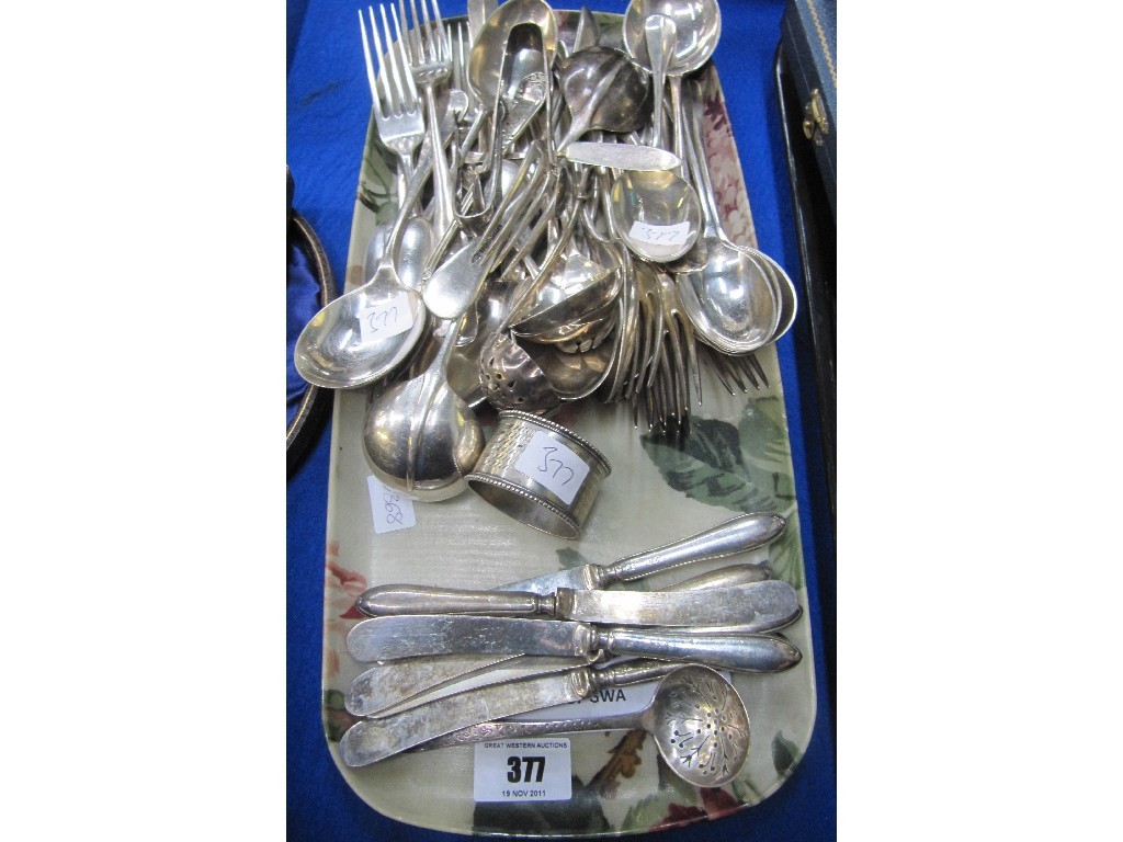 Appraisal: Tray lot of EP cutlery and a silver napkin ring