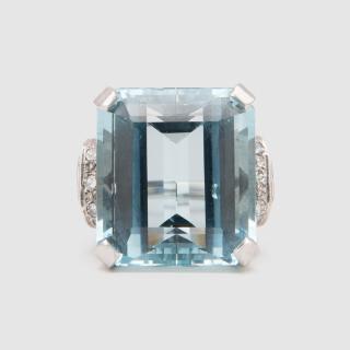 Appraisal: K White Gold Aquamarine and Diamond Ring K White Gold